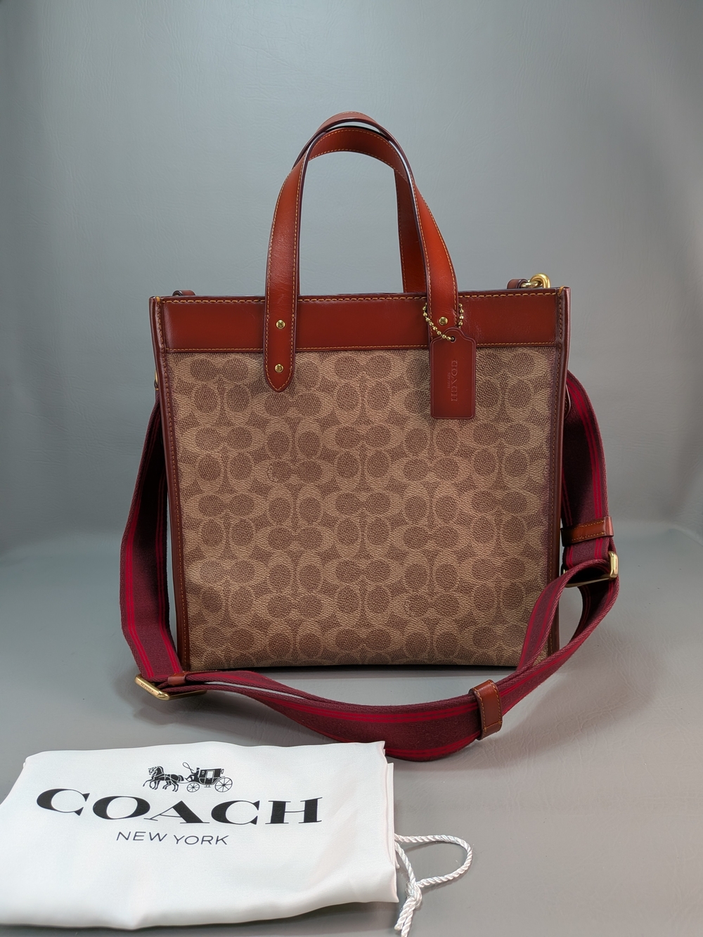 COACH CO766 Tote Truffle Rust Horse Carriage Signature Coated Canvas Leather